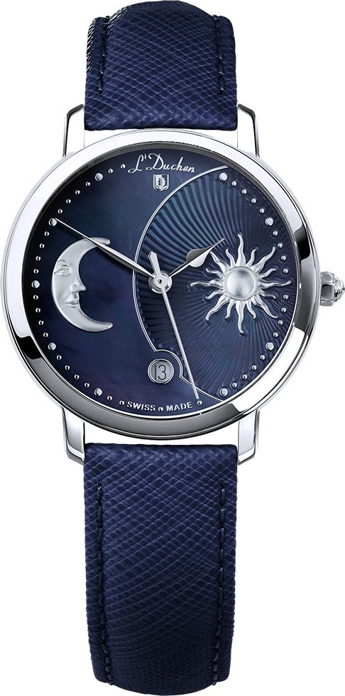 Женские часы L`Duchen Day-And-Night D 781.13.37, механизм кварцевый, циферблат синий, браслет кожа — Изображение 1